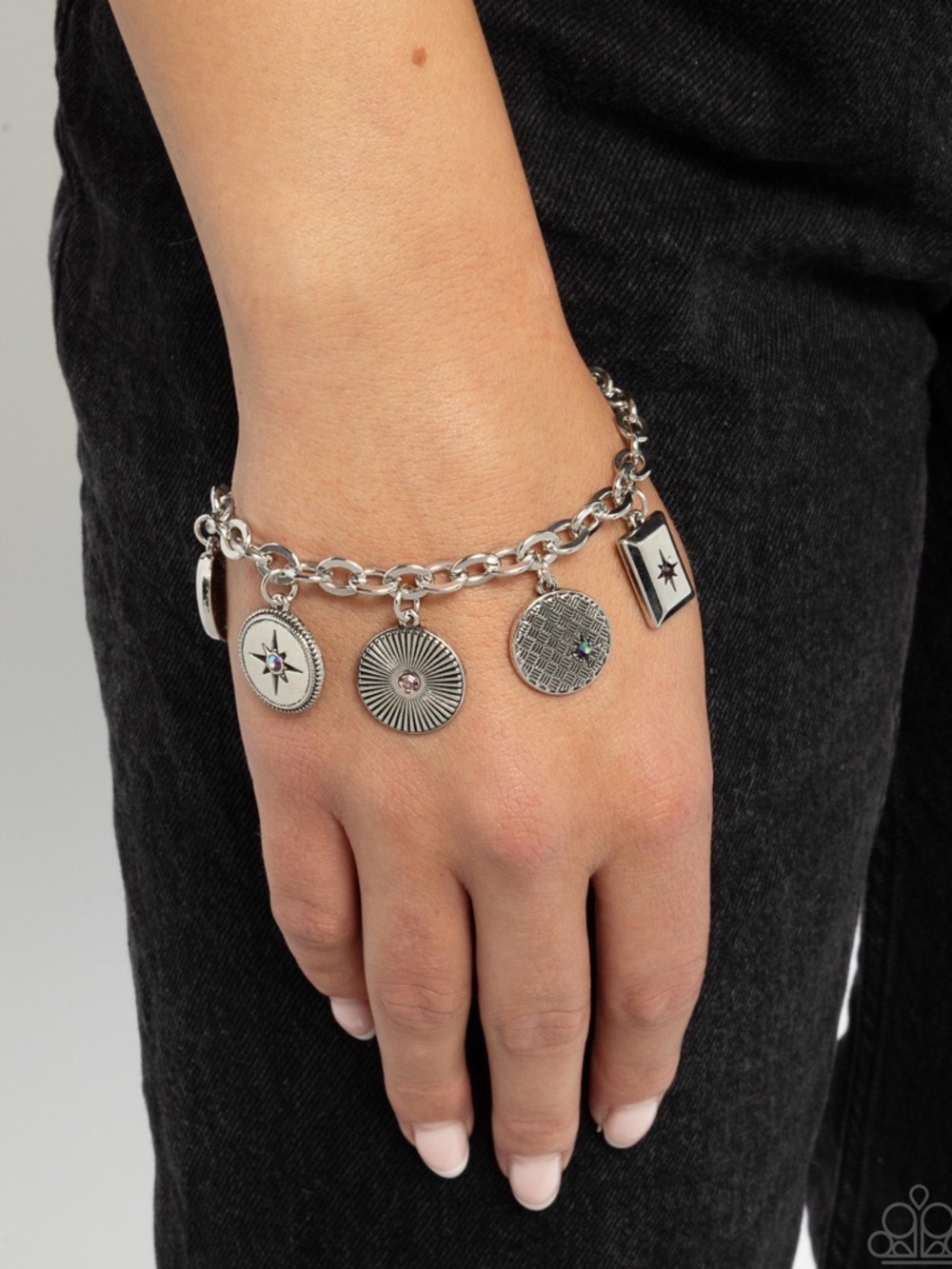 B-99 Sterling Silver-Tone Starburst Charm Bracelet - Women Jewelry